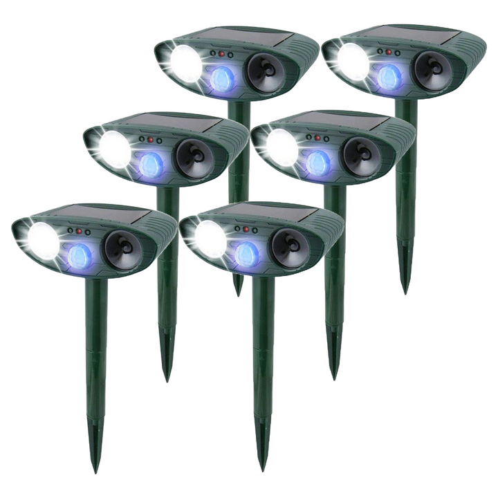 Effective garden pest control: solar ultrasonic rabbit repeller with flashing light & humane deterrent.