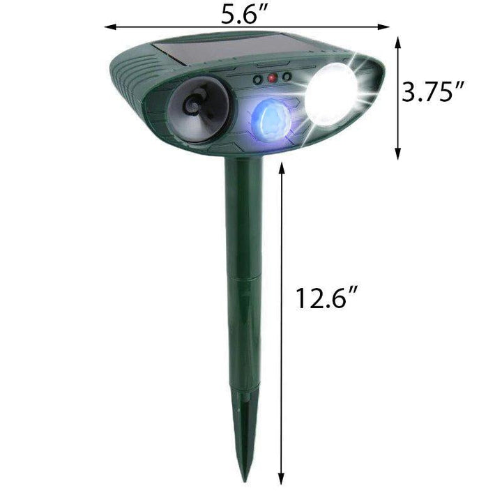 Advanced solar rabbit deterrent with ultrasonic technology & flashing light for wildlife control.