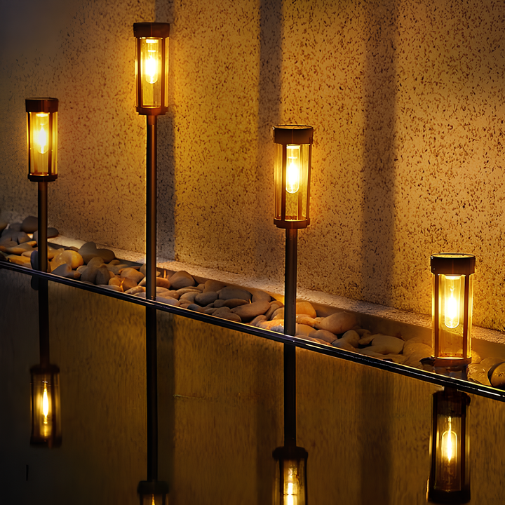 Outdoor solar powered torch light with realistic flickering flame effect, perfect for garden landscaping