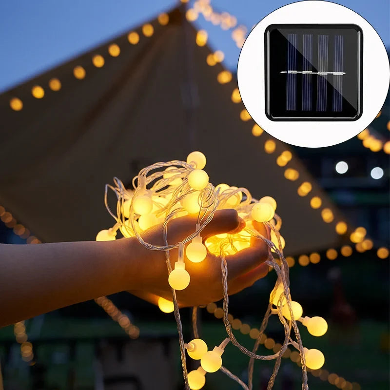 SolarGlow LED string lights for outdoor garden decor. Eco-friendly, waterproof fairy lights.