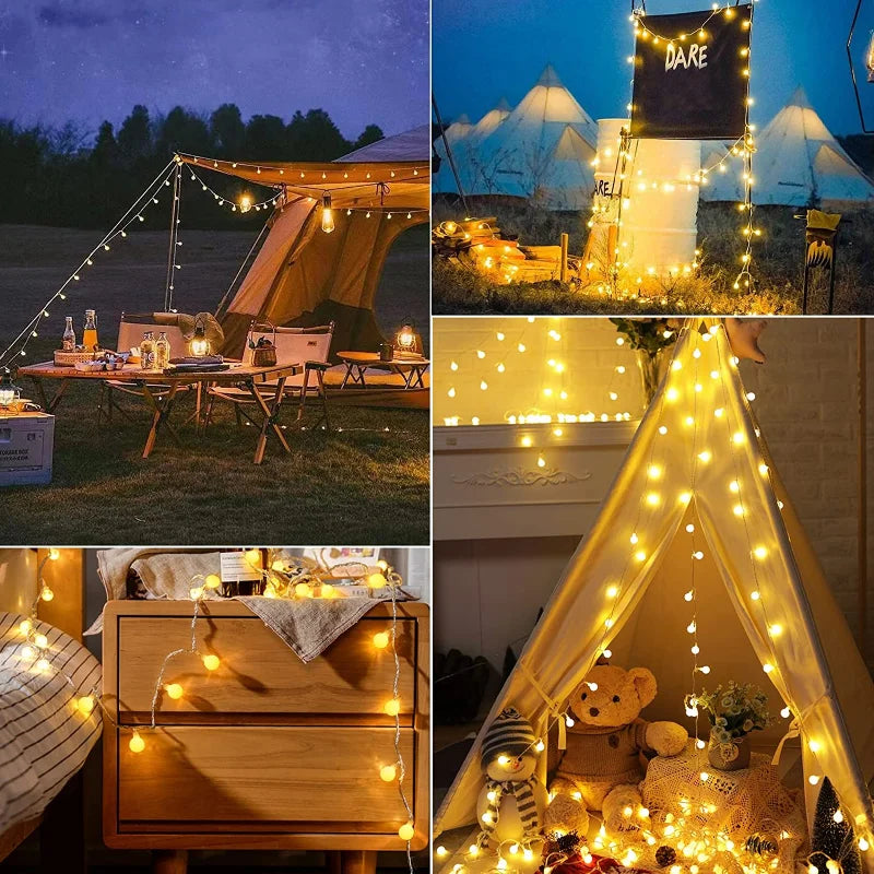 Decorative solar string lights, LED powered. Perfect for garden, patio, and party ambiance.
