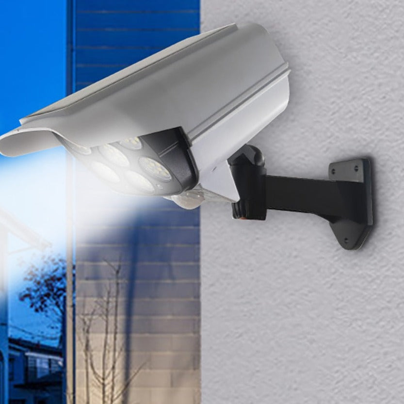 SolarGuard solar powered dummy security camera with LED, weatherproof for outdoor home protection