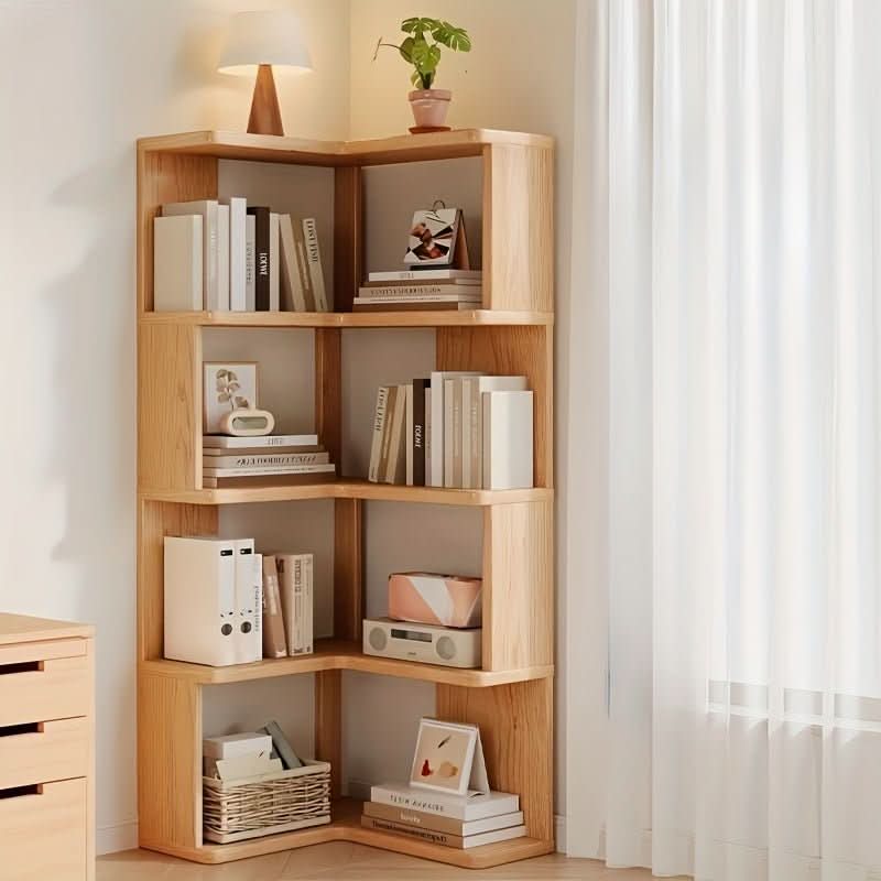Modern pine wood corner cabinet offering compact storage solutions. Ideal for optimizing small living spaces.