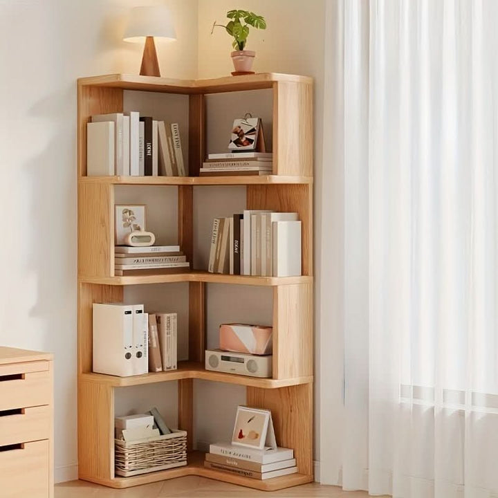 Modern pine wood corner cabinet offering compact storage solutions. Ideal for optimizing small living spaces.