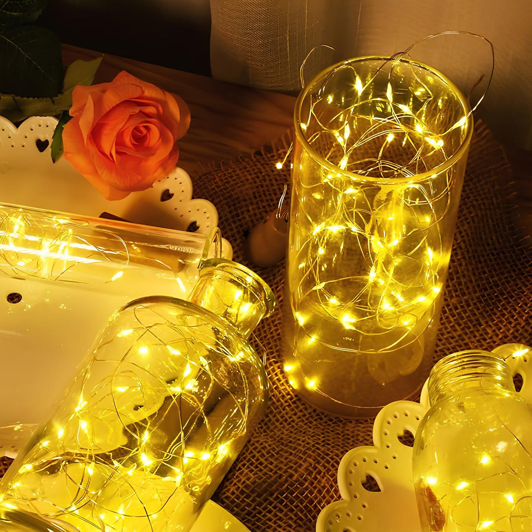 Path lit by SoliGlow LED string lights, demonstrating their waterproof and decorative qualities.