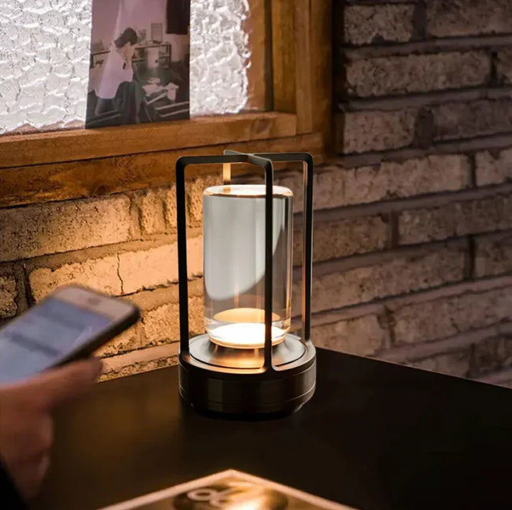 SolisAura wireless decorative lantern, perfect for indoor/outdoor ambient lighting, modern home decor.