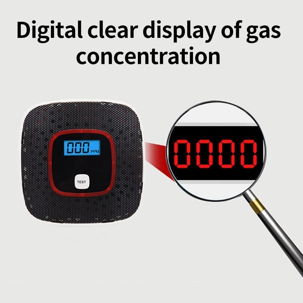 Close-up of Solvex digital carbon monoxide detector, highlighting the easy-to-read numeric display for gas alarm.