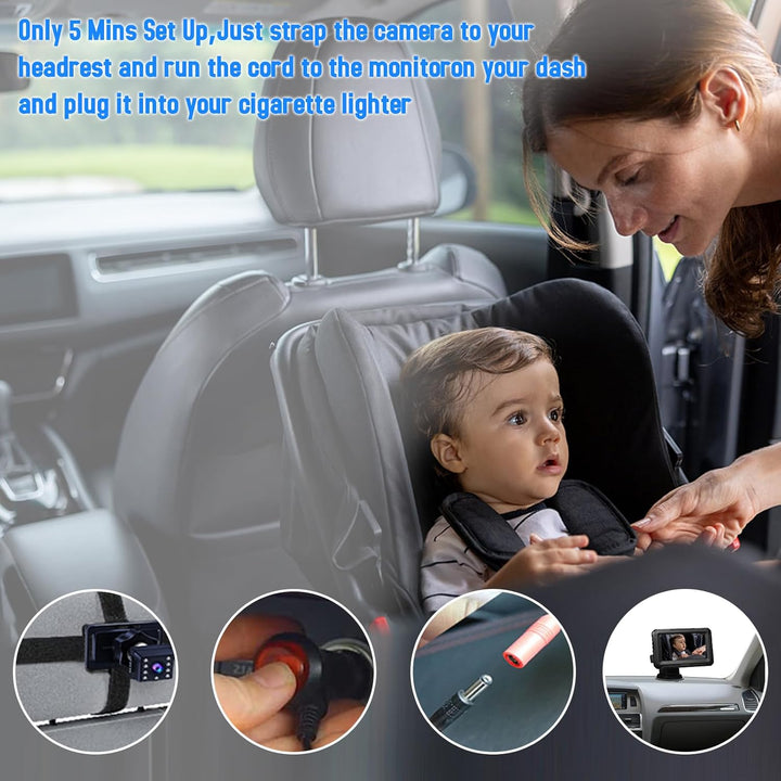 High-definition 1080P baby car camera with 4.3-inch display for monitoring child in vehicle