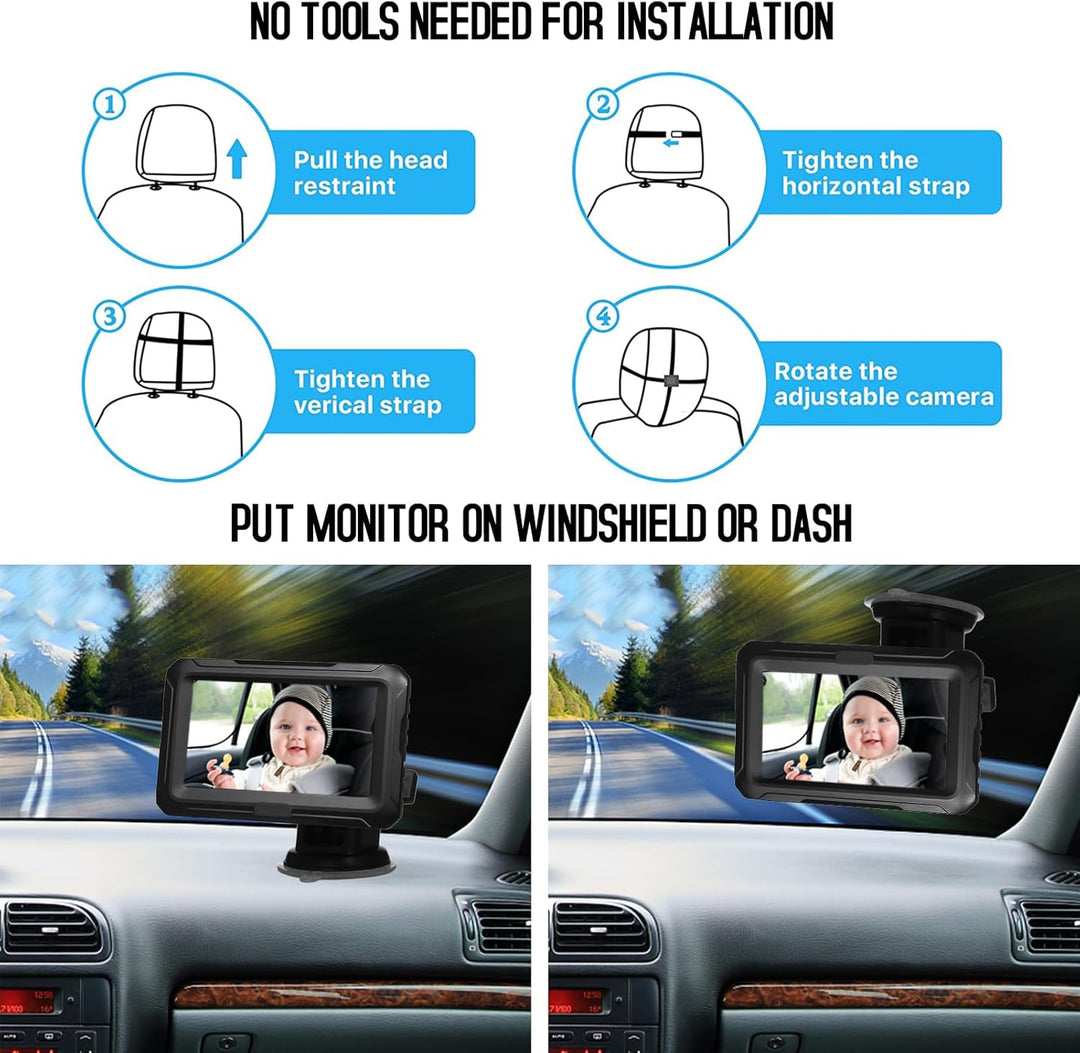 Parent essential vehicle accessory, Solvian baby car camera and monitor with 4.3-inch screen.