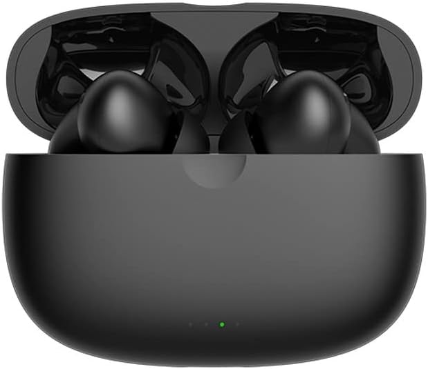 Sonetra true wireless earbuds charging inside their sleek, black wireless charging case, Bluetooth enabled.