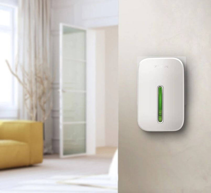 Sonivo battery-free smart doorbell on an exterior wall, showing its compact size.