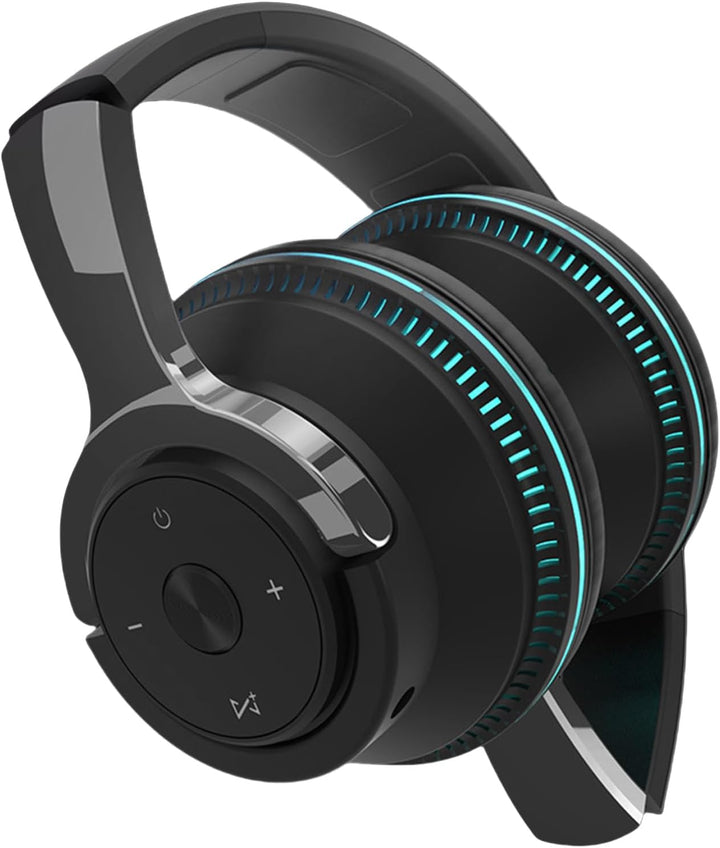 Sonvix foldable wireless headset with dynamic RGB lights, black, showcasing portability.