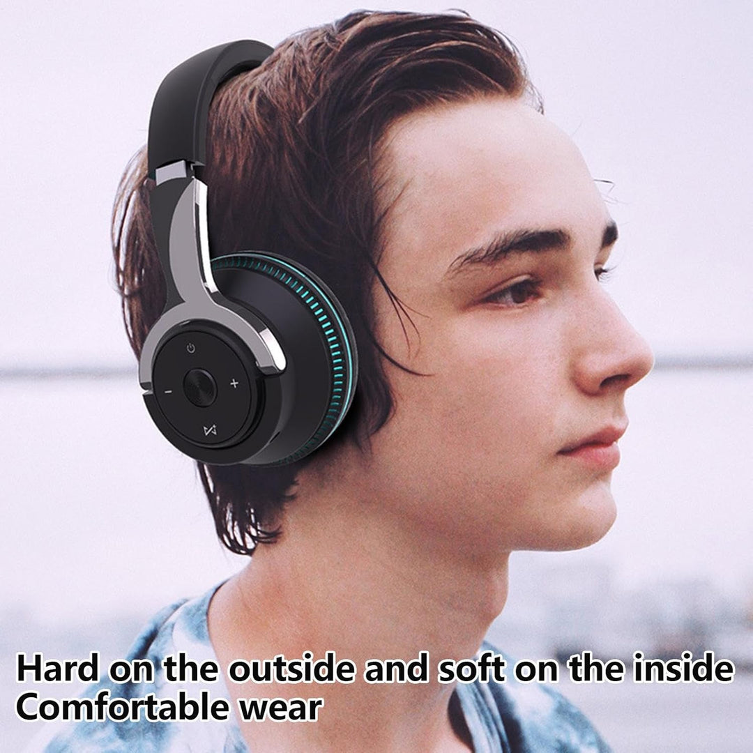 Sonvix wireless headset, black, folded compactly for travel, with RGB lighting.