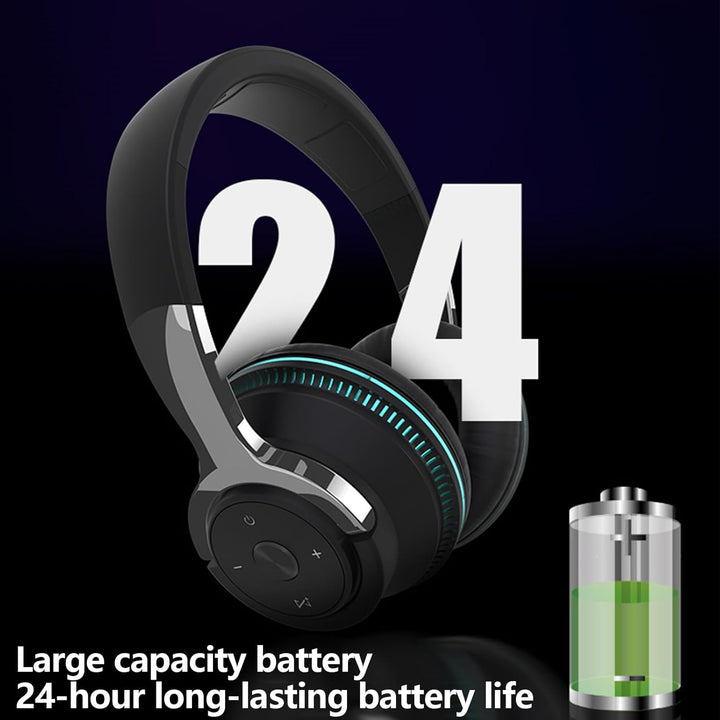 Close-up of earcup on Sonvix foldable wireless headset, showing RGB light detail.