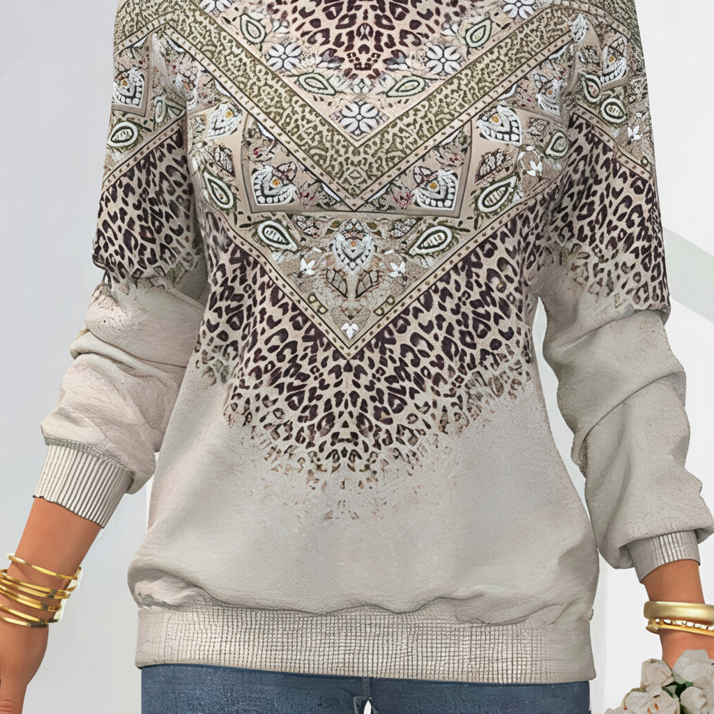 Comfortable lightweight patterned knit top, a stylish gray autumn sweater