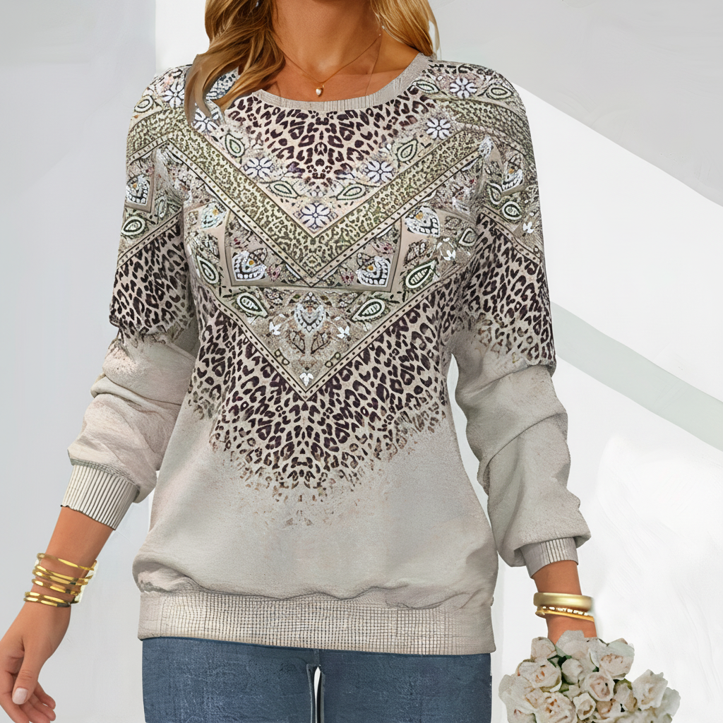 Versatile women's autumn wear: Sophia light gray patterned knit sweater