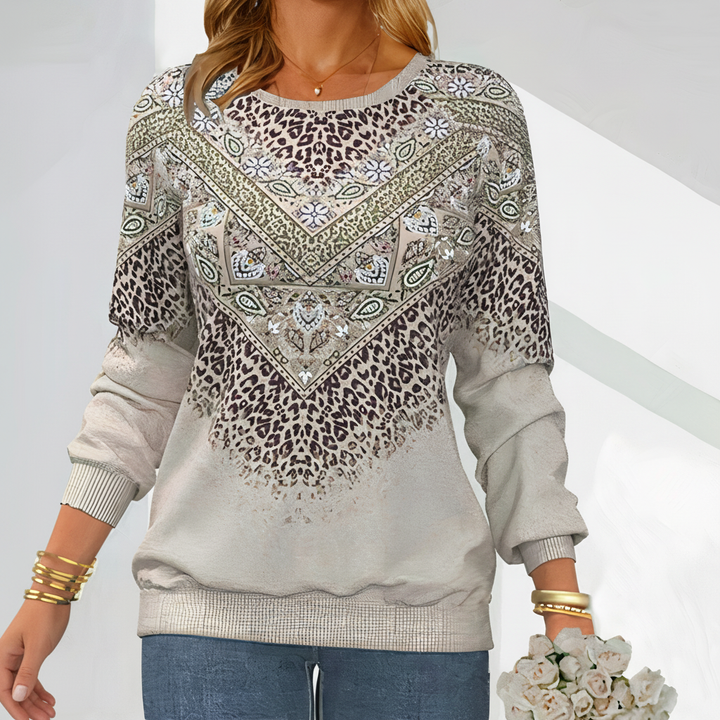 Versatile women's autumn wear: Sophia light gray patterned knit sweater