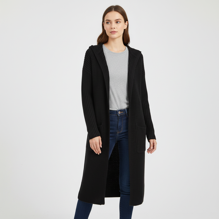 Soft blend Sophia long knitted cardigan for women, elegant and warm, great for autumn/winter