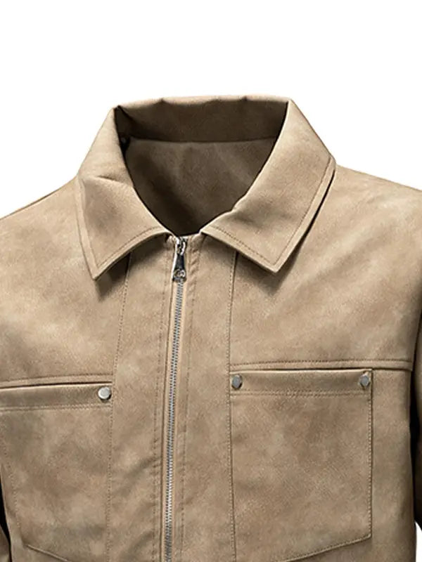 Men's sophisticated fashion jacket. This stylish trucker jacket offers versatile outerwear for modern men.