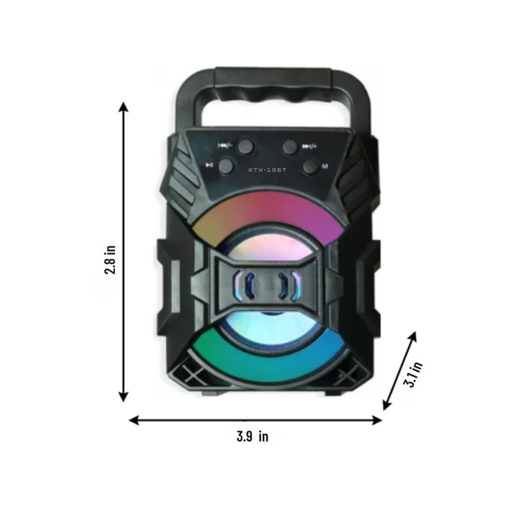 Travel-friendly SoundRush Bluetooth speaker with LED lights, great for music, podcasts, & portable entertainment.