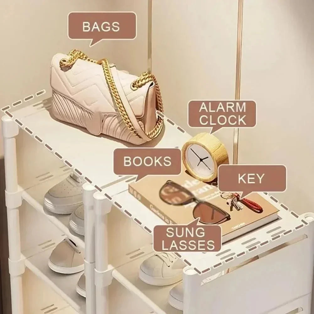 Compact corner shoe organizer for maximizing storage in tight spaces.