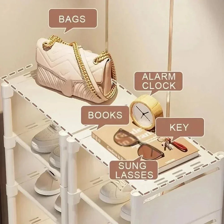 Compact corner shoe organizer for maximizing storage in tight spaces.