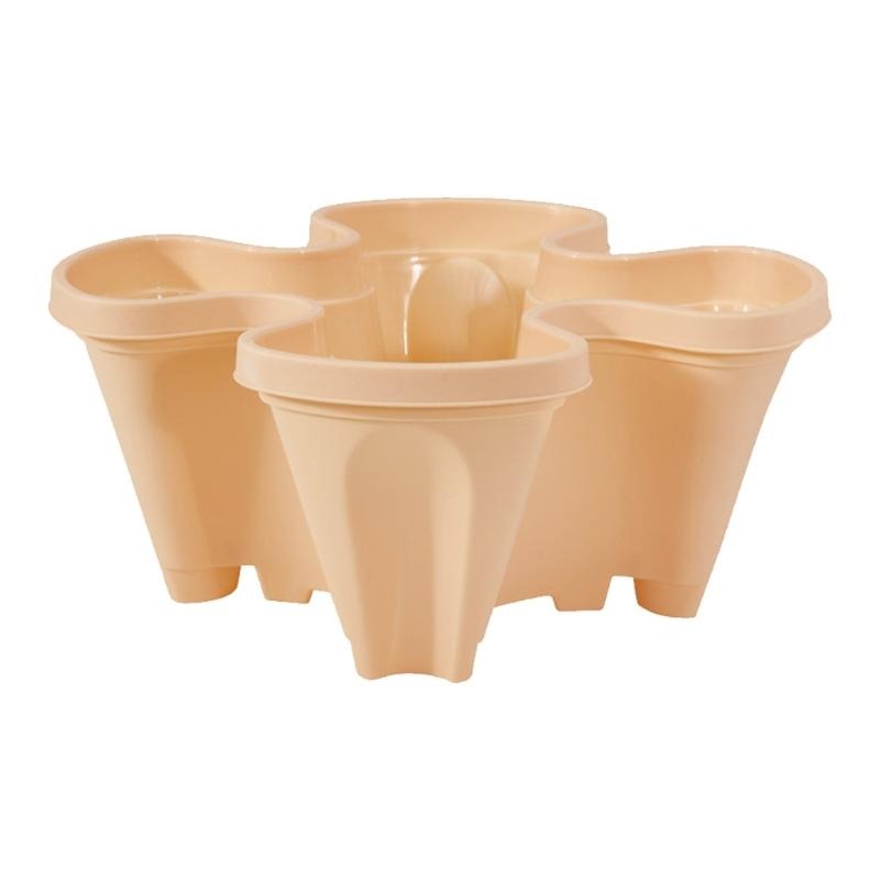 Space-saving vertical garden pots, ideal for growing multiple plants like strawberries in urban settings.