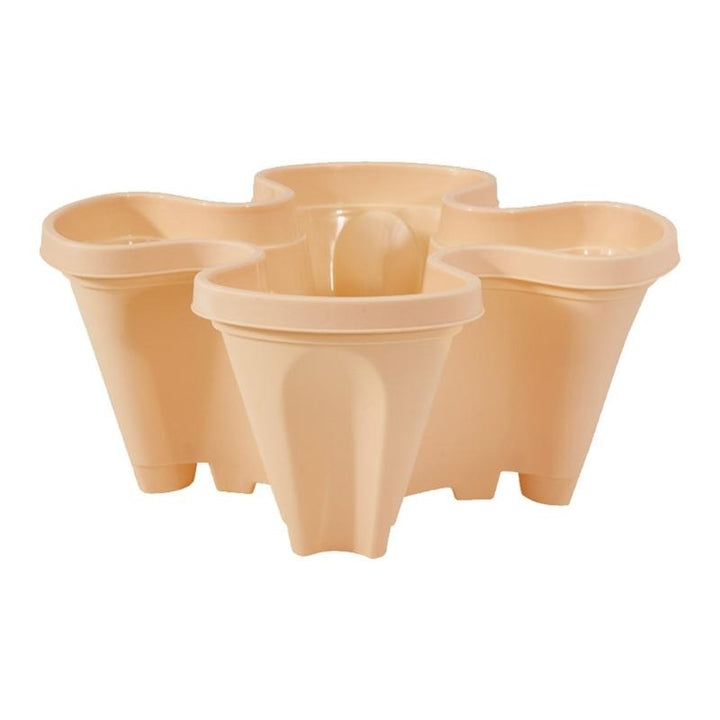 Space-saving vertical garden pots, ideal for growing multiple plants like strawberries in urban settings.