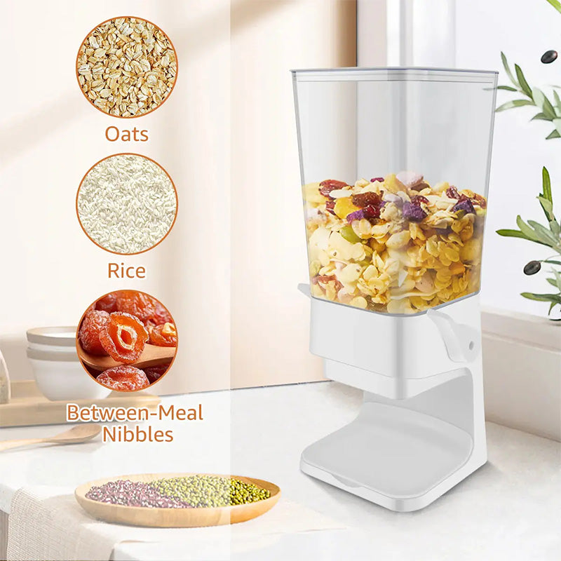 Compact CerealKeeper: vertical dry food dispenser, perfect for kitchen counter & pantry organization.