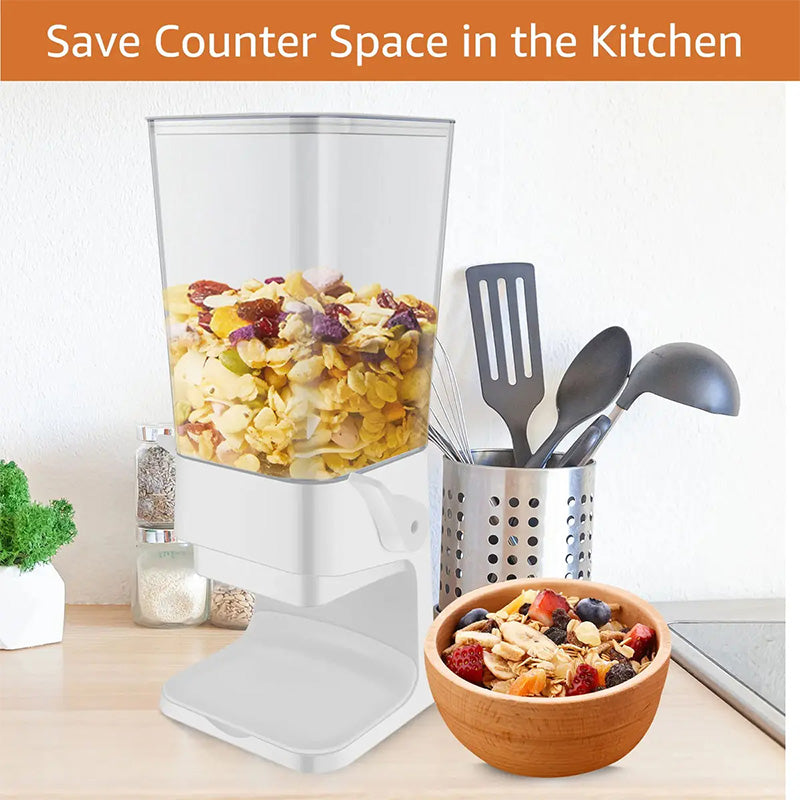 Modern vertical grain storage container, keeps cereals fresh & kitchen organized with space-saving design.