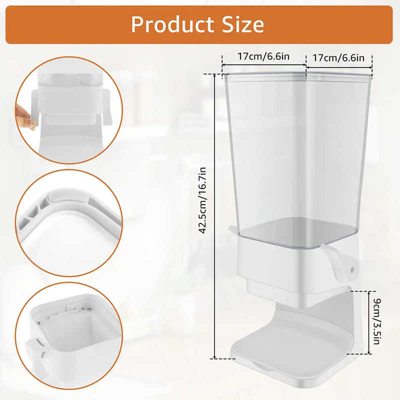 Smart vertical CerealKeeper: space-saving dry food storage, keeps grains fresh & kitchen neat.