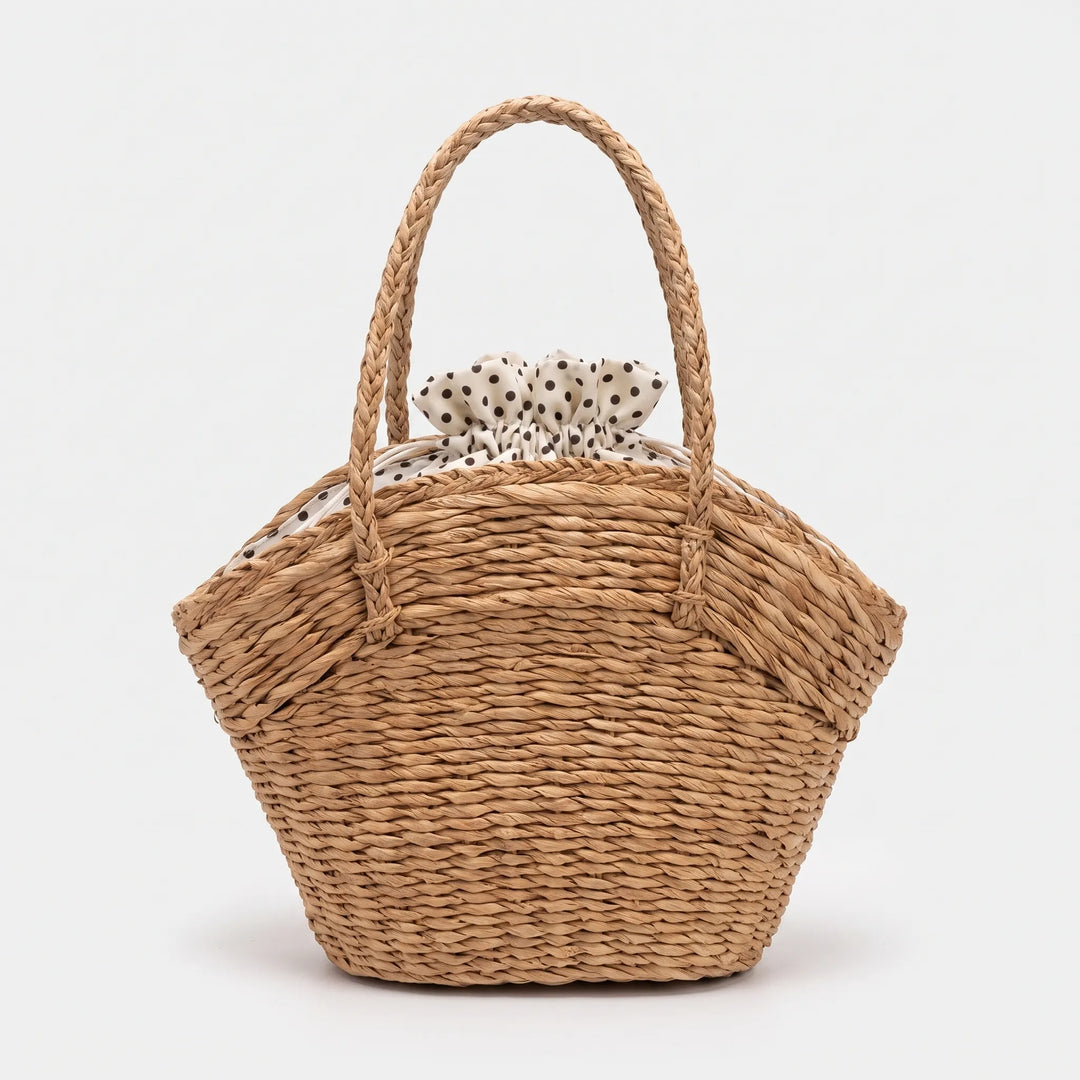 Khaki woven women's tote, a spacious and stylish accessory for everyday carry & beach vacations.