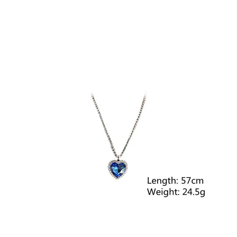 Chic women's blue heart crystal pendant, sparkling jewelry, perfect for any occasion or outfit.