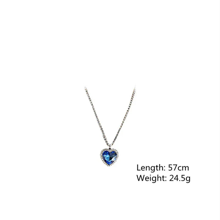 Chic women's blue heart crystal pendant, sparkling jewelry, perfect for any occasion or outfit.