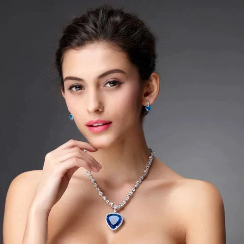 Women's sparkling blue heart crystal necklace, an elegant pendant jewelry gift for her.