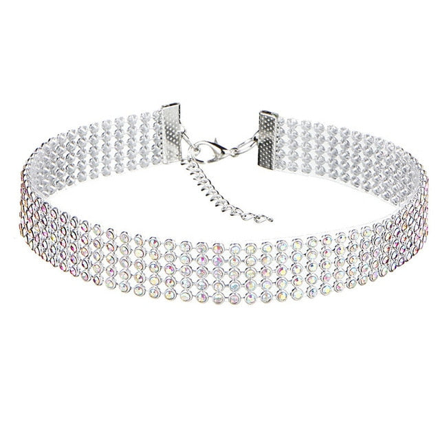 Glamorous women's rhinestone choker necklace, a shimmering statement piece for elegant fashion.