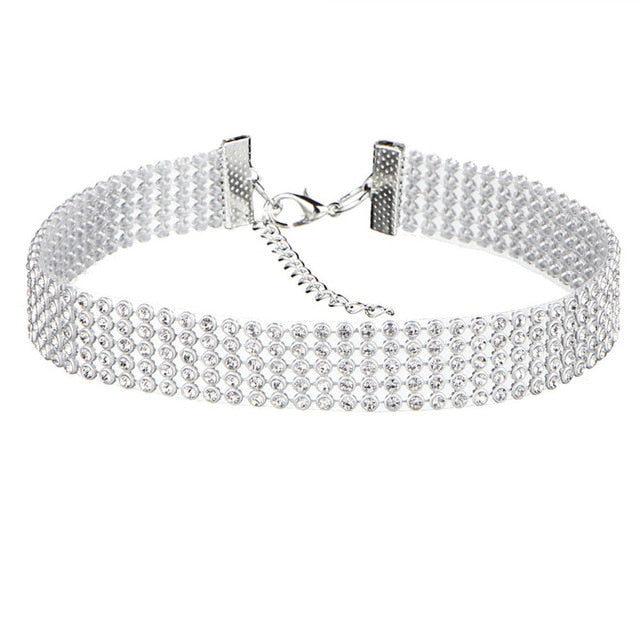 Intricate crystal rhinestone choker necklace, designed for women seeking sparkling glamour.