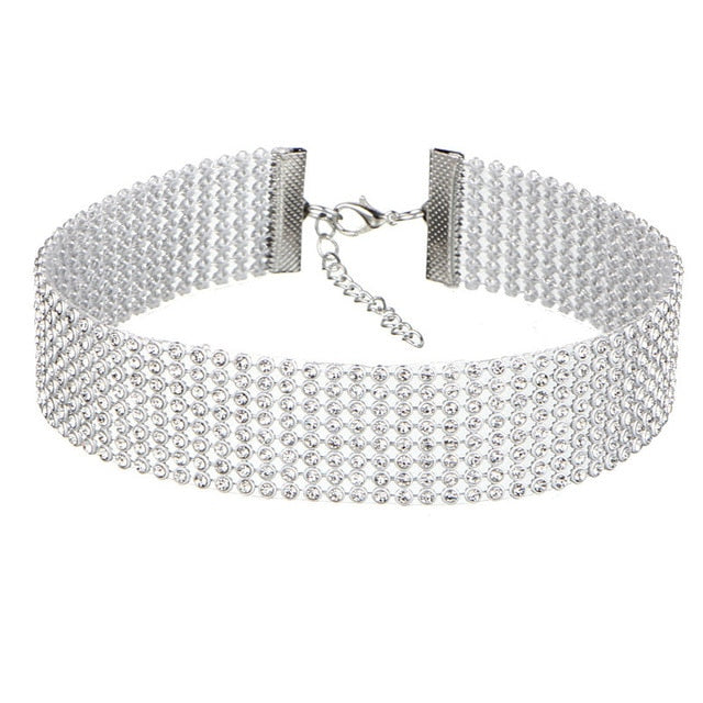 Dazzling women's crystal rhinestone choker necklace, a shimmering and elegant fashion accessory.