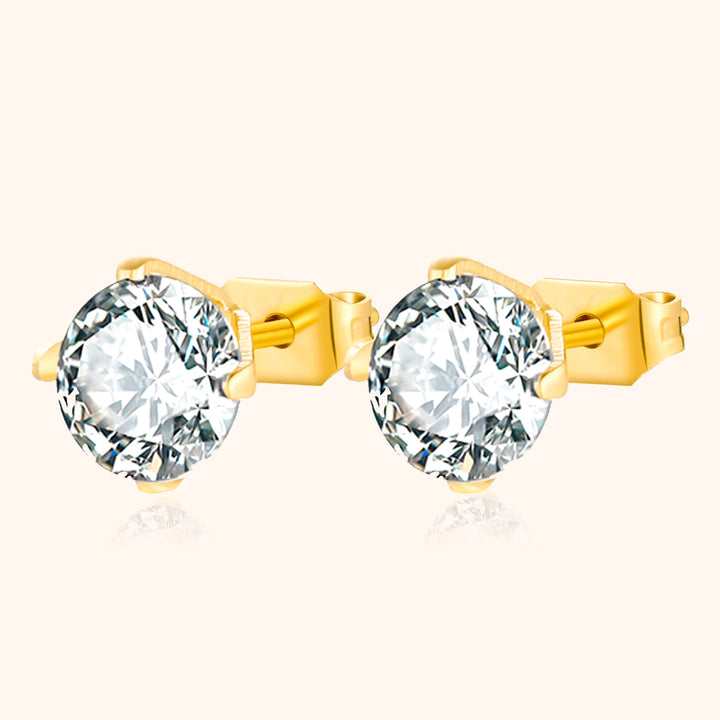 Sparkling cubic zirconia mini earrings for women. Gold plated sterling silver dainty fashion jewelry.
