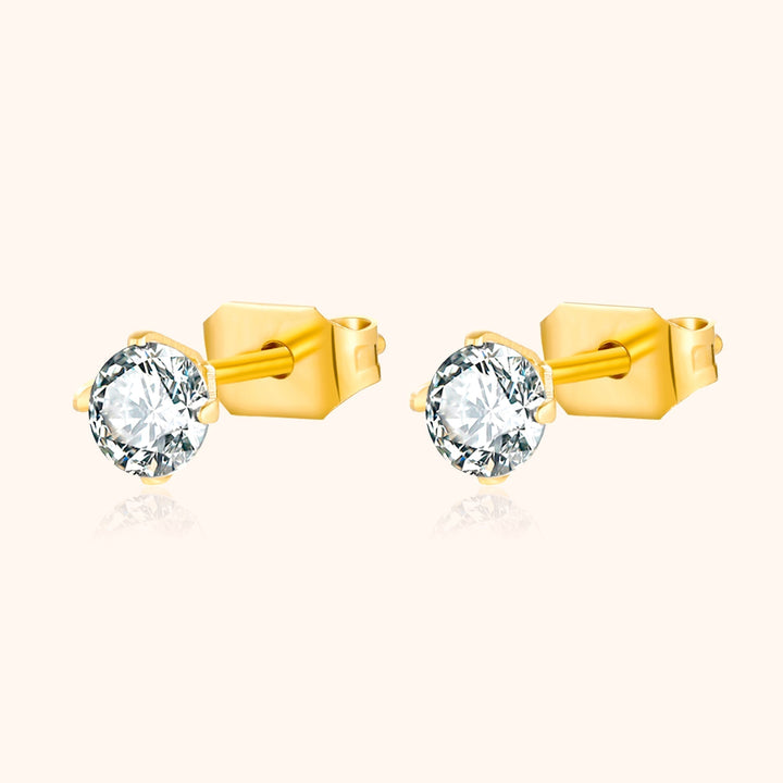 Dainty gold plated mini earrings, shimmering with cubic zirconia. Perfect for women's everyday fashion.