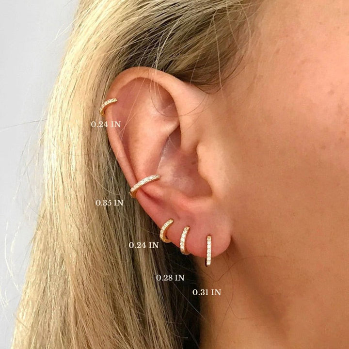 Silver cz pave hoop earrings for women, petite and sparkling, hypoallergenic