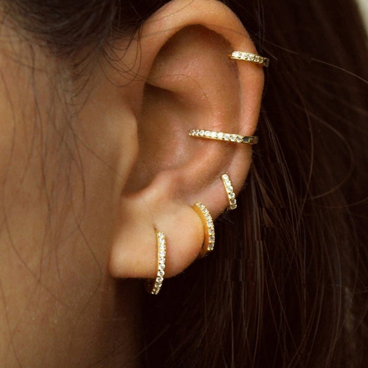 Women's sparkling pave hoop earrings, Lumina collection, gold plated, elegant jewelry