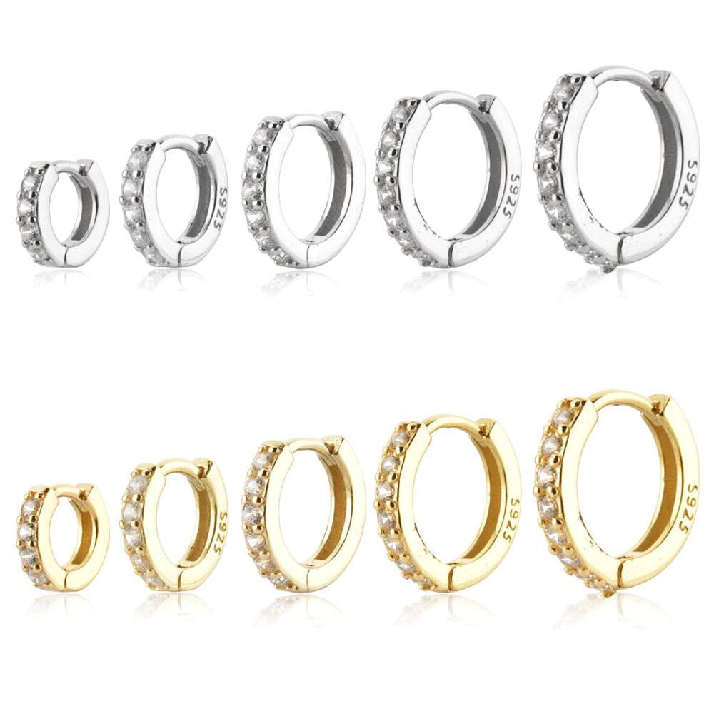 Close-up of sparkling cz pave hoop earrings, silver, perfect for women