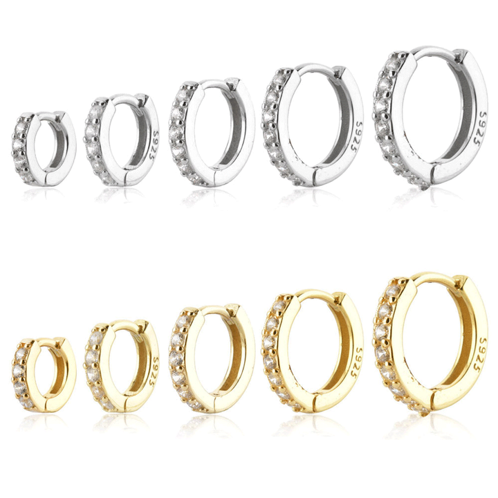 Close-up of sparkling cz pave hoop earrings, silver, perfect for women