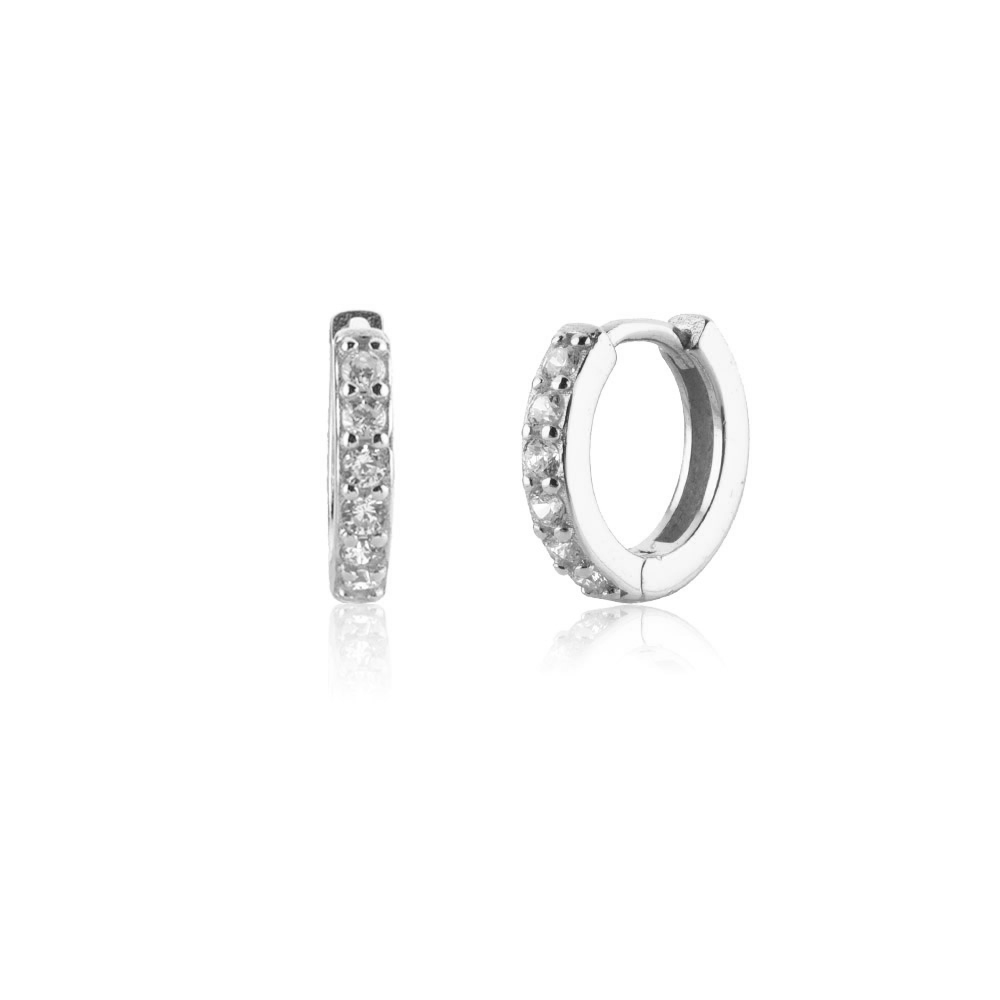 Elegant Lumina women's pave hoop earrings, hypoallergenic, available in gold and silver