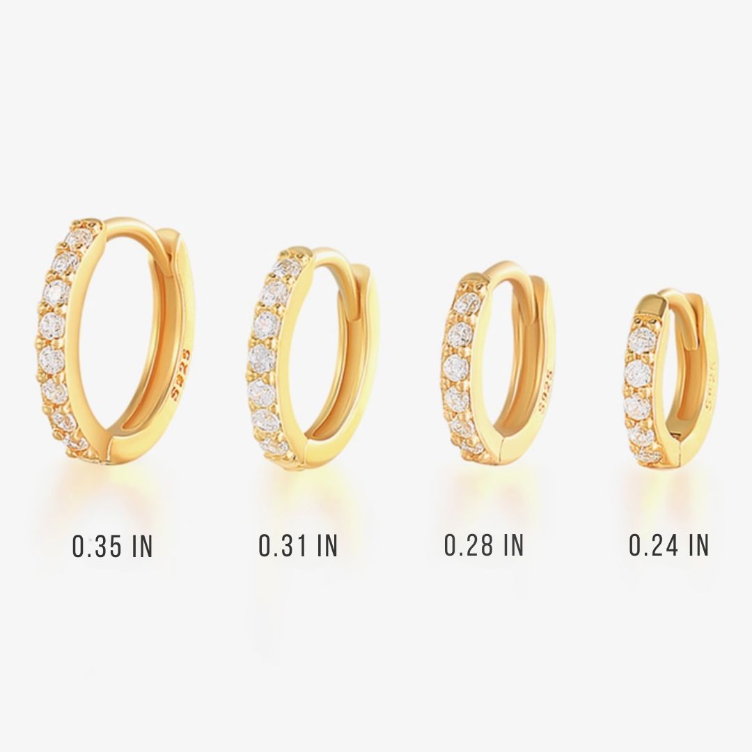 Petite sparkling pave hoop earrings for women, cz stones, gold-tone, Lumina