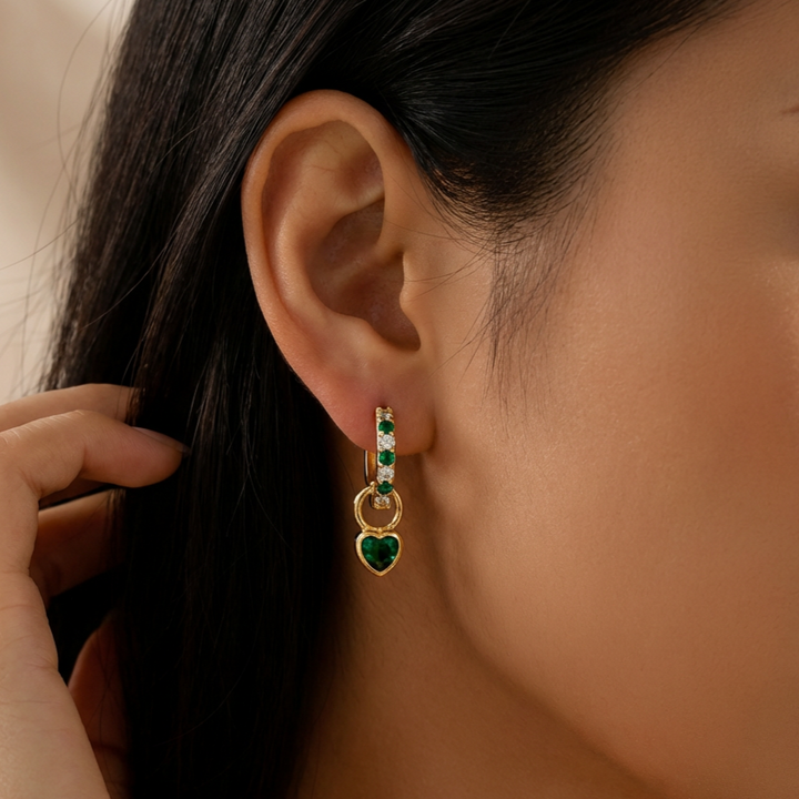 Sparkling heart earrings for women, featuring brilliant zircon stones, perfect for everyday elegant wear.