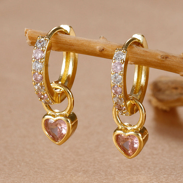 Brilliant zircon heart earrings, sparkling and elegant, a stunning piece of women's jewelry for any occasion.