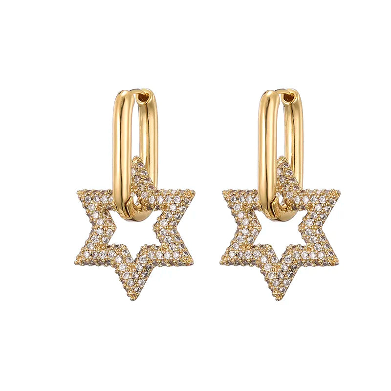 Sparkling star crystal hoop earrings for women, elegant and chic fashion jewelry.
