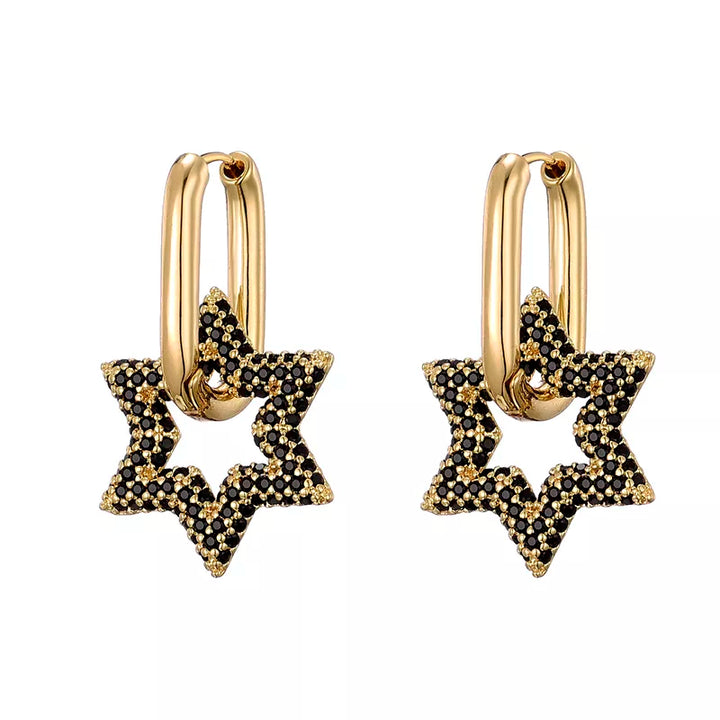Women's glamorous crystal star hoop earrings, featuring brilliant sparkle and elegant design.